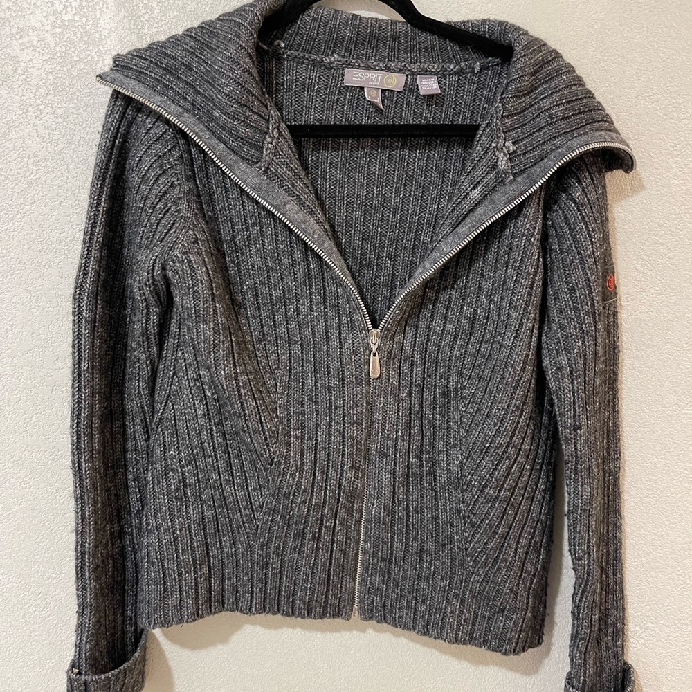 Y2K Espirit Jean gray large zip up sweater